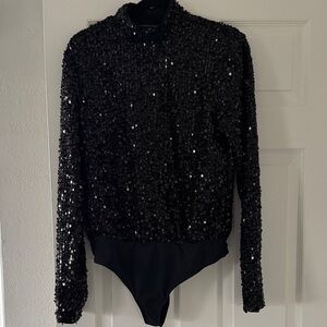 LPA Sequin Black Bodysuit Top
